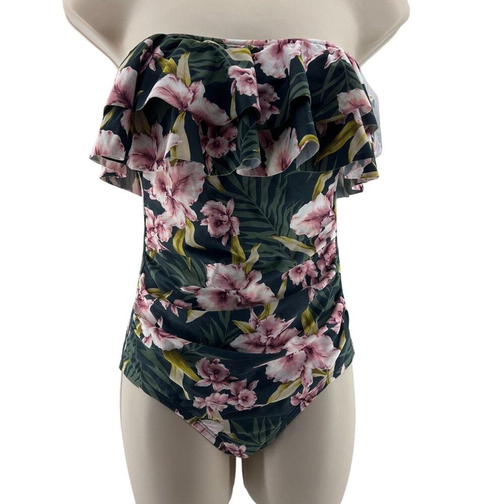 Kona Sol Double Flounce Front One Piece Swimsuit Small
